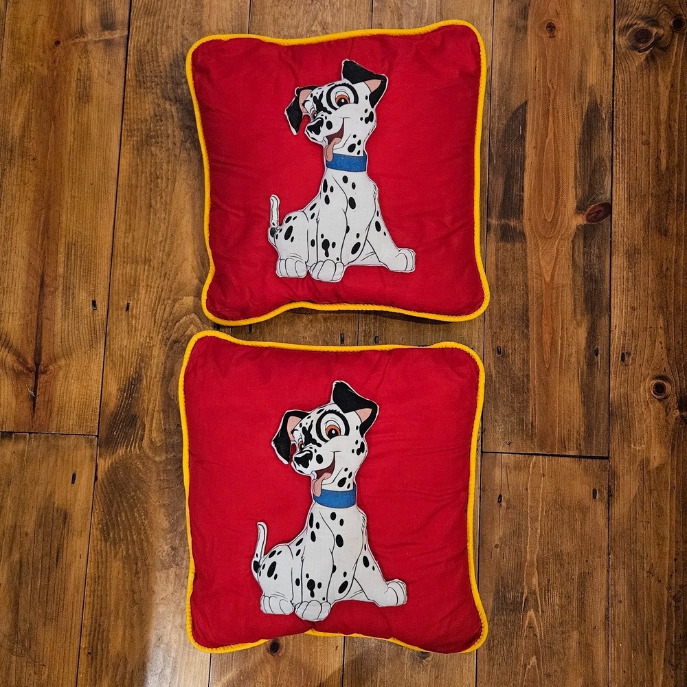 Vintage 101 Dalmatians 3D Throw Pillow Set Pair Red Accent Pillows